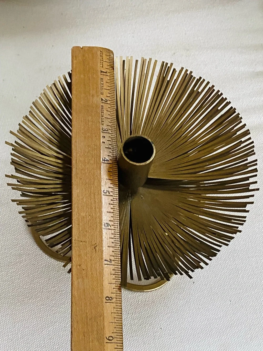 Large VTG Brass Starburst Fringe Candle Holder Mid Century Modern Clover Base